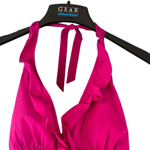 Assets Spanx Glamour Ruffle One Piece Swimsuit Fuchsia Berry Pink, Size XL - Picture 2 of 7